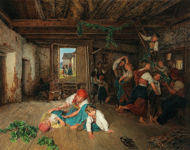 A photo of a painting - Preparing the Celebration of the Wine Harvest, by Ferdinand Georg Waldmüller