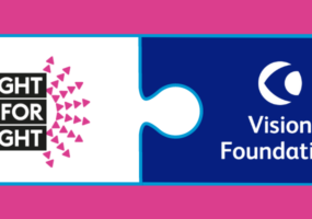 The Fight for Sight and Vision Foundation logos joined together like a jigsaw puzzle piece.